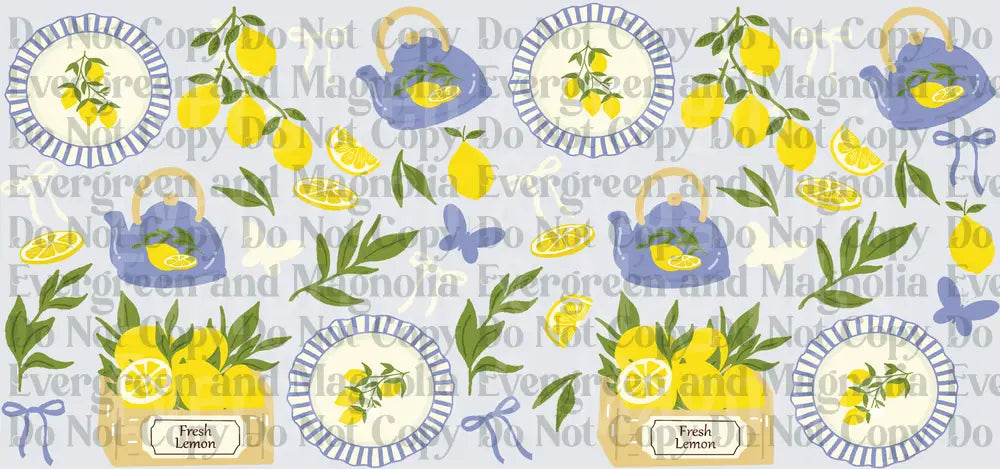 Lemon Kitchen Pattern Blue Teapot Fresh Lemon Crate Repeat