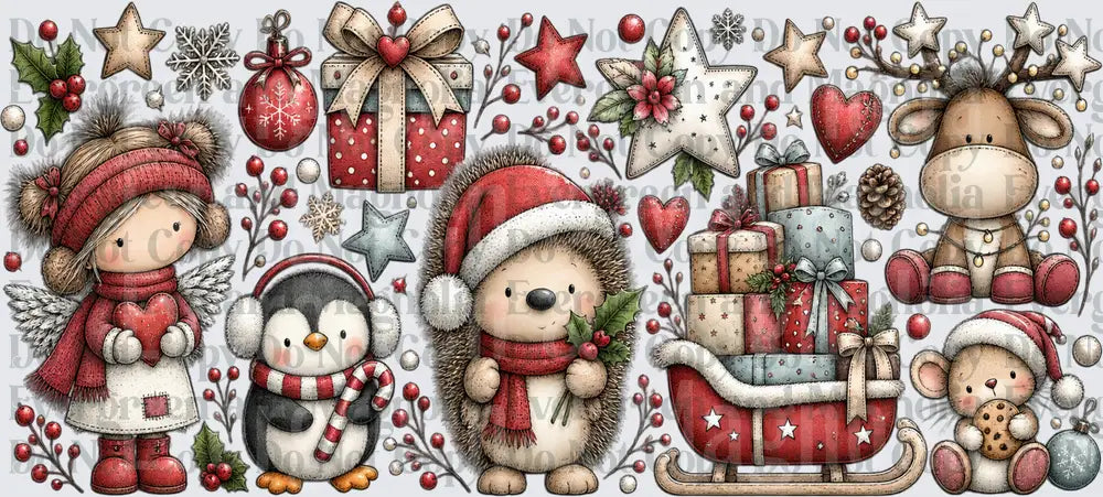 Whimsical Christmas Animals Holiday Clipart Bundle Set