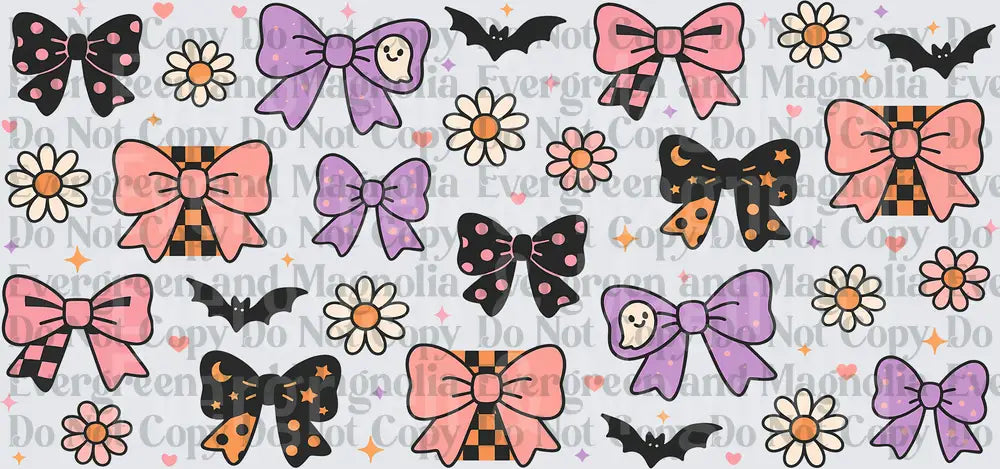 Spooky Halloween Bows Bats Ghosts Daisies Pattern