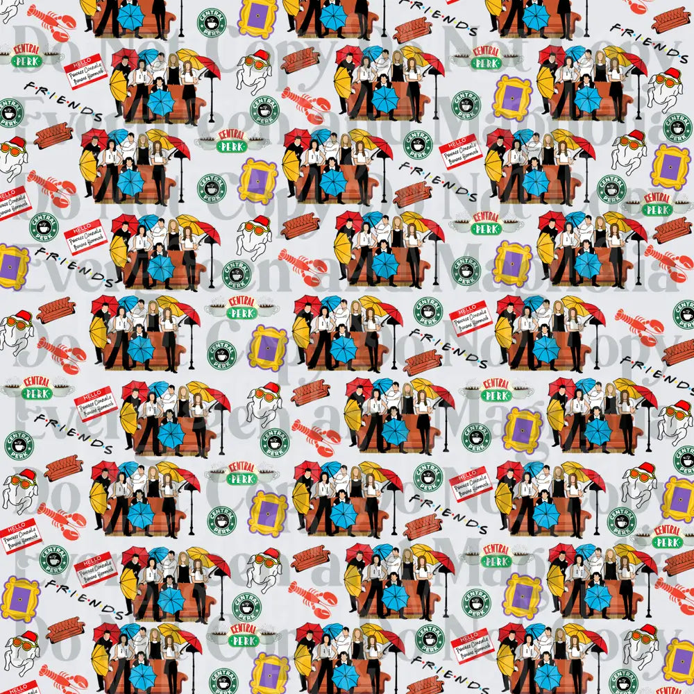 Friends TV Show Icons Seamless Pattern Collage