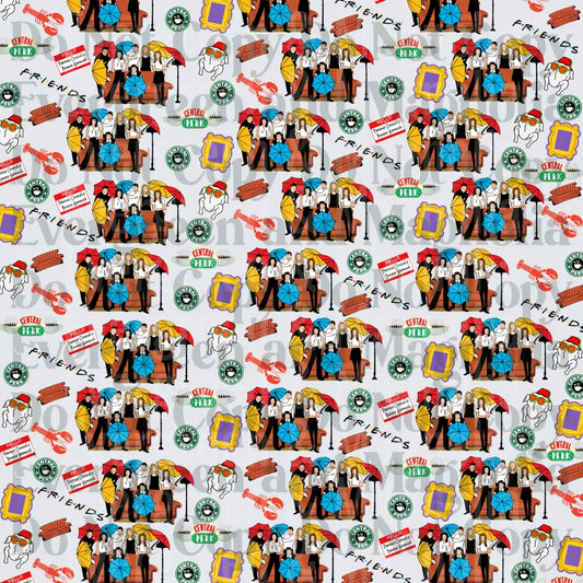 Friends TV Show Icons Seamless Pattern Collage