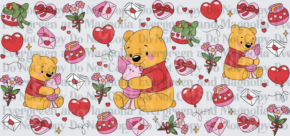 Valentine Yellow Bear Hugging Pink Friend With Hearts