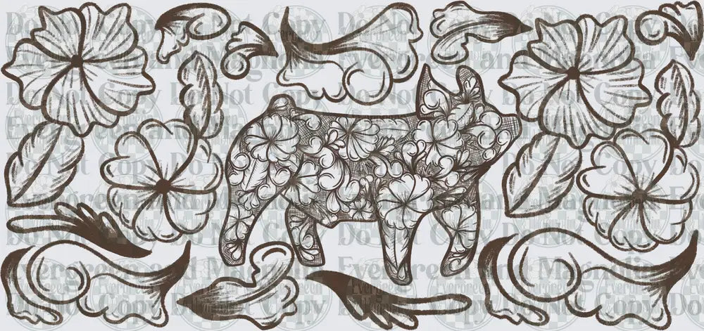Floral Fox Boho Sketch with Hibiscus and Swirl Elements – Evergreen ...