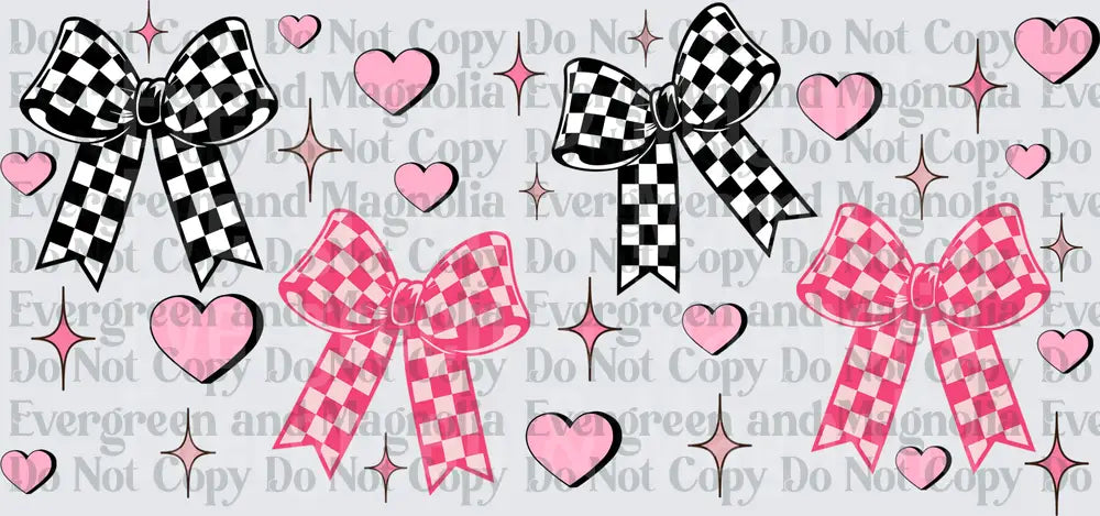 Black and Pink Checkered Bows Hearts Stars Pattern