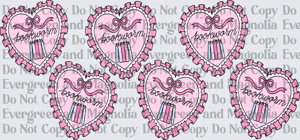 Pink Ruffled Heart Bookworm Script Bow Books Badge