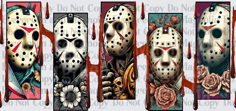 Horror Hockey Mask Five Panel Blooddrip Floral Collage