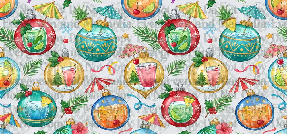 Tropical Cocktail Christmas Ornaments Watercolor Pattern