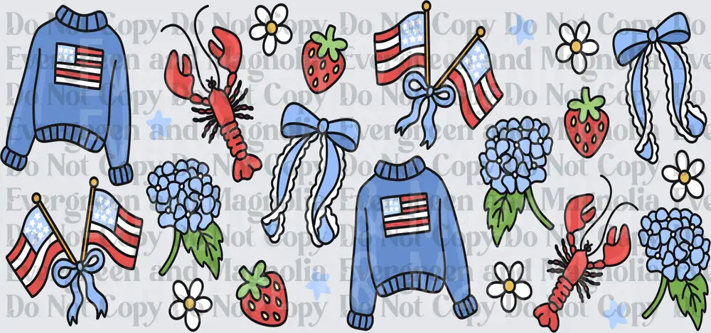 Patriotic Americana Collage Red White Blue Elements Set