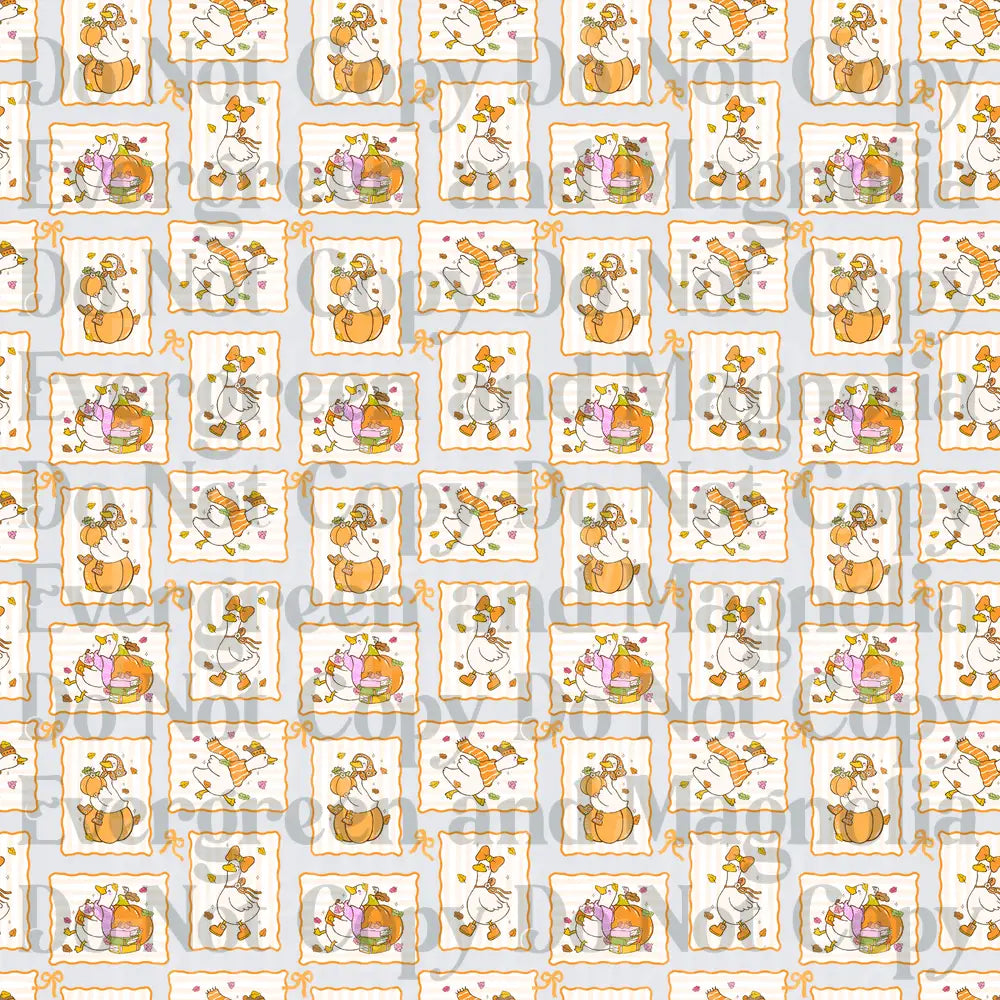 Autumn Goose Pumpkin Fall Leaves Stamp Pattern Repeat