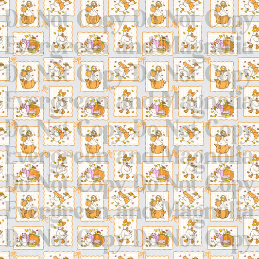 Autumn Goose Pumpkin Fall Leaves Stamp Pattern Repeat