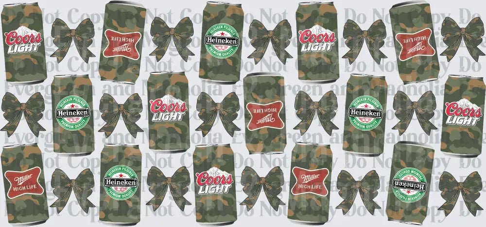 Camo Beer Cans With Bows Pattern Repeat