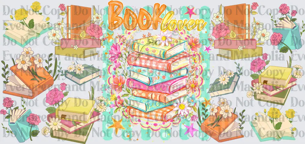 Book Lover Floral Stacked Books Colorful Illustration Gang Sheet