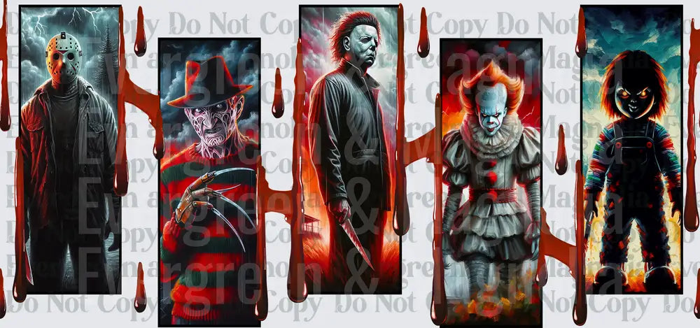 Classic Horror Villains Bloody Panel Collage