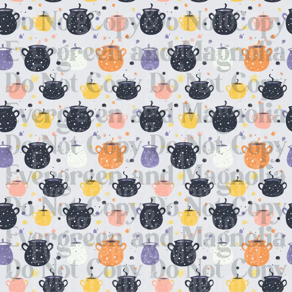 Colorful Witch Cauldron Seamless Pattern Halloween Pots