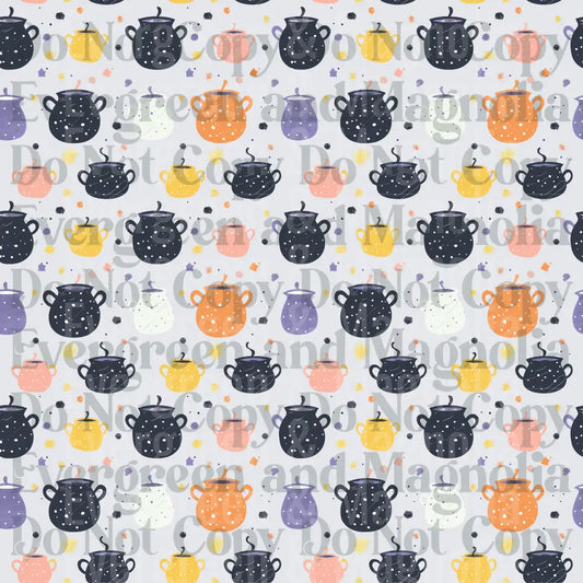 Colorful Witch Cauldron Seamless Pattern Halloween Pots