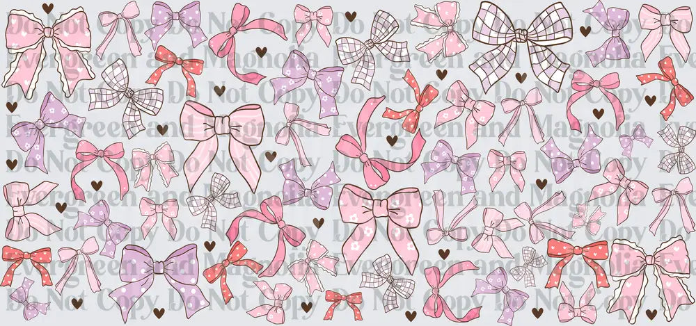 Coquette Pink Purple Bow Pattern with Mini Hearts