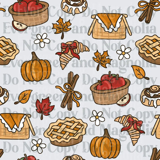 Autumn Harvest Pattern Pumpkins Pies Apples Cinnamon Fall