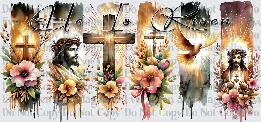He Is Risen Jesus Cross Floral Watercolor Panel Design