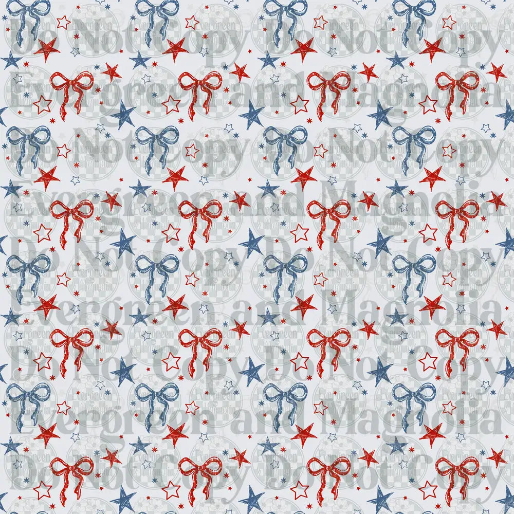 Patriotic Red White Blue Bows Stars Scattered Pattern