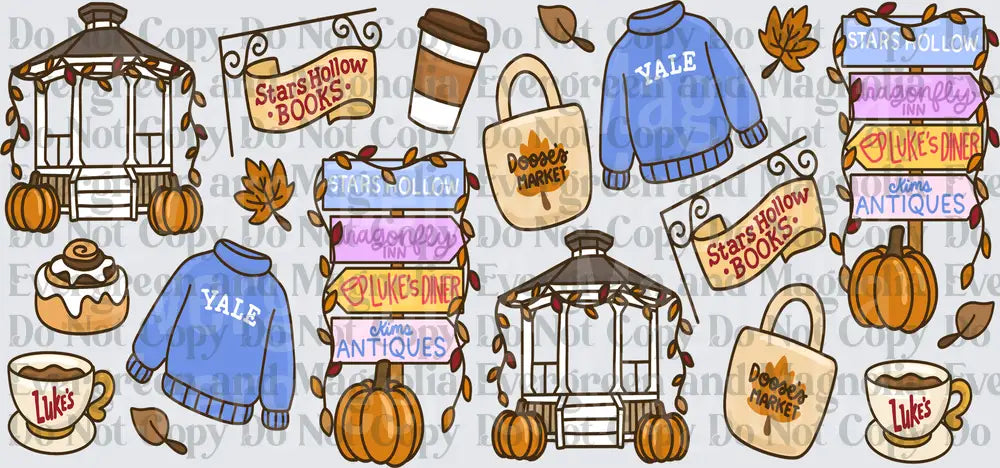 Stars Hollow Fall Town Icons Collage