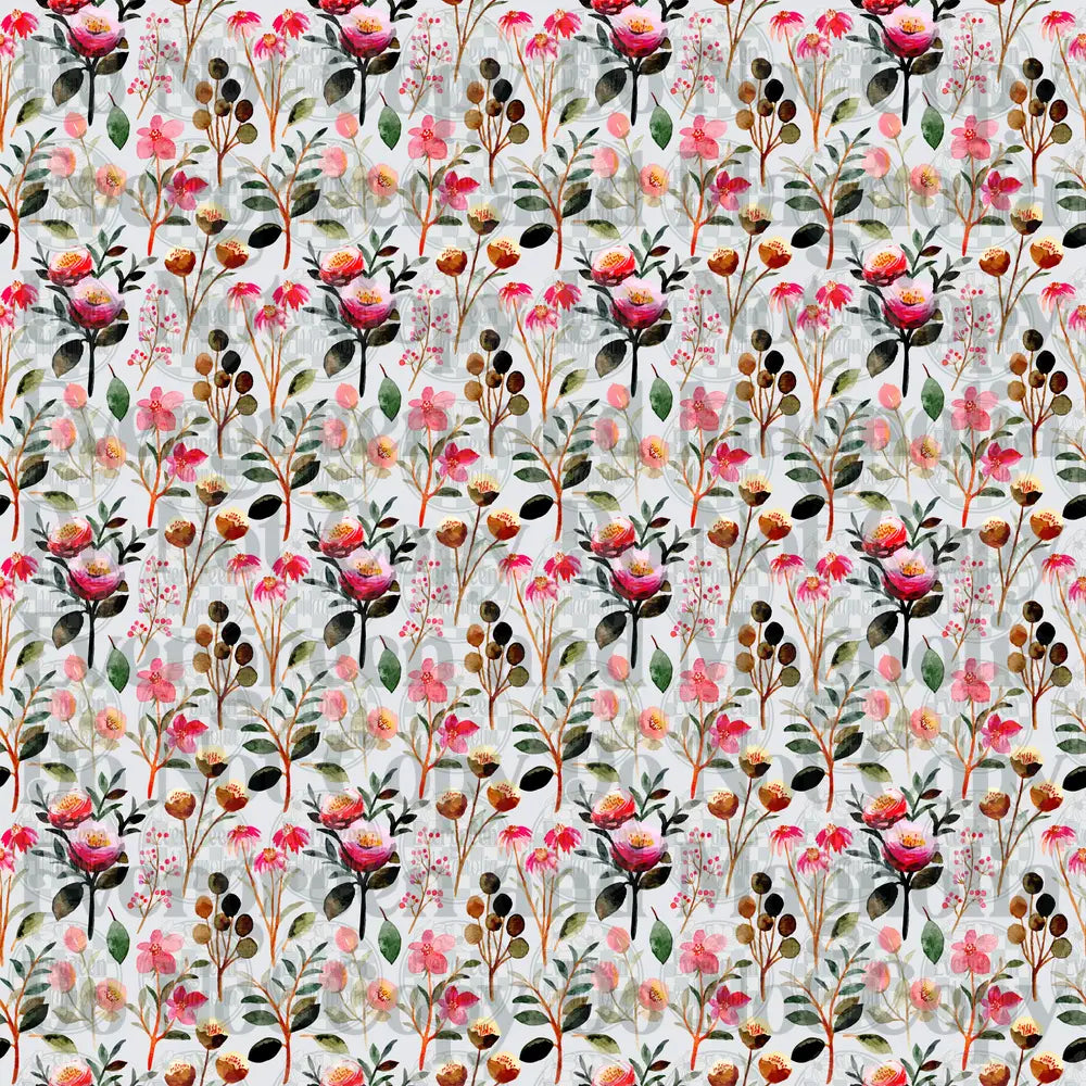 Watercolor Wildflower Botanical Repeat Pattern Pink Red