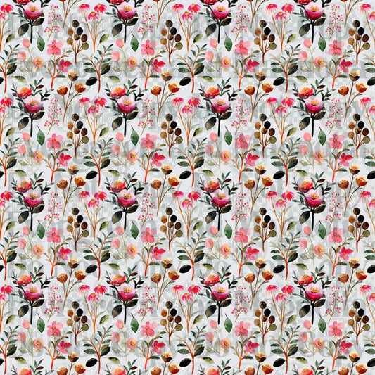 Watercolor Wildflower Botanical Repeat Pattern Pink Red