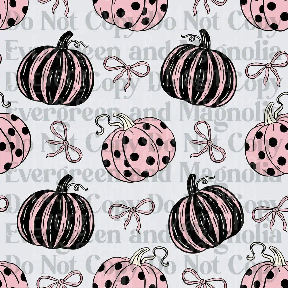 Pink and Black Polka Dot Striped Pumpkins with Bows Pattern