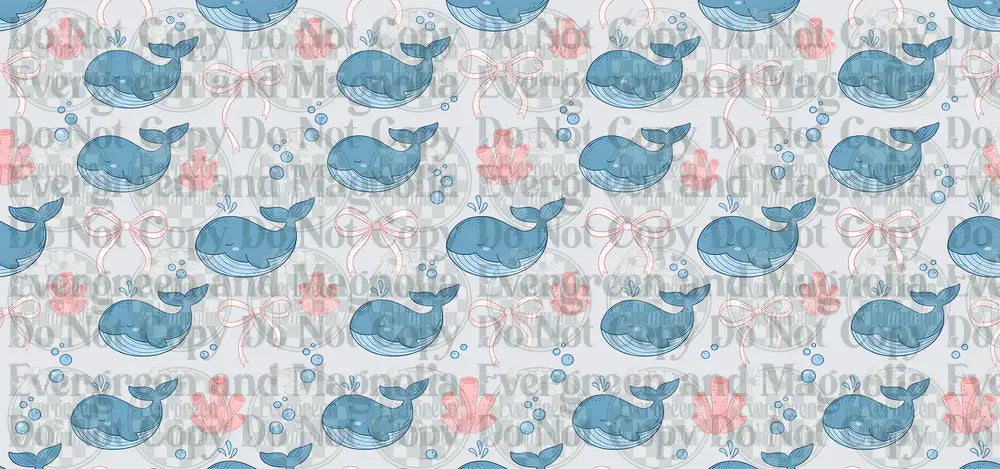 Cute Blue Whale Pattern with Pink Bows and Crystals