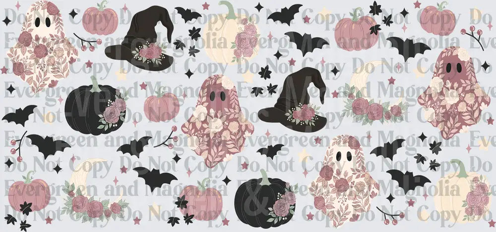 Boho Floral Halloween Ghosts Pumpkins Bats Witch Hats