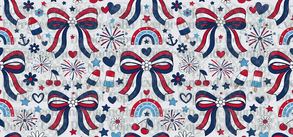 Patriotic Red White Blue Bows Stars Fireworks Pattern