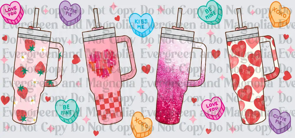 Valentine's Day Tumbler Cups Candy Hearts Glitter Wrap