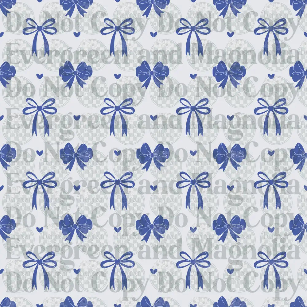 Blue Ribbon Bows and Hearts Seamless Pattern