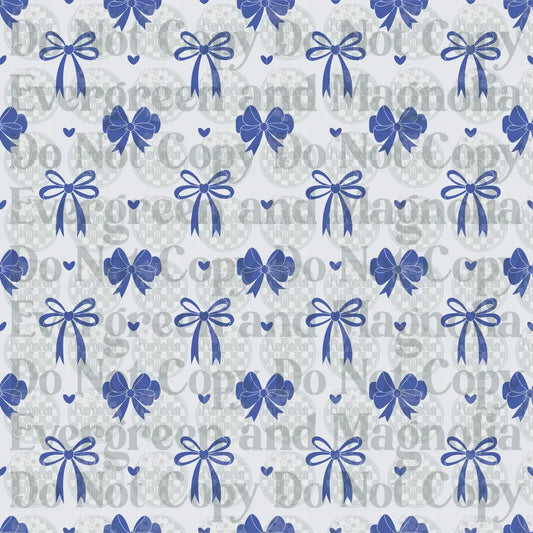 Blue Ribbon Bows and Hearts Seamless Pattern