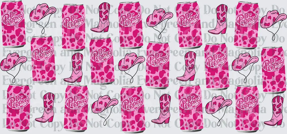 Pink Cow Print Soda Cans Cowboy Boots and Hats Pattern