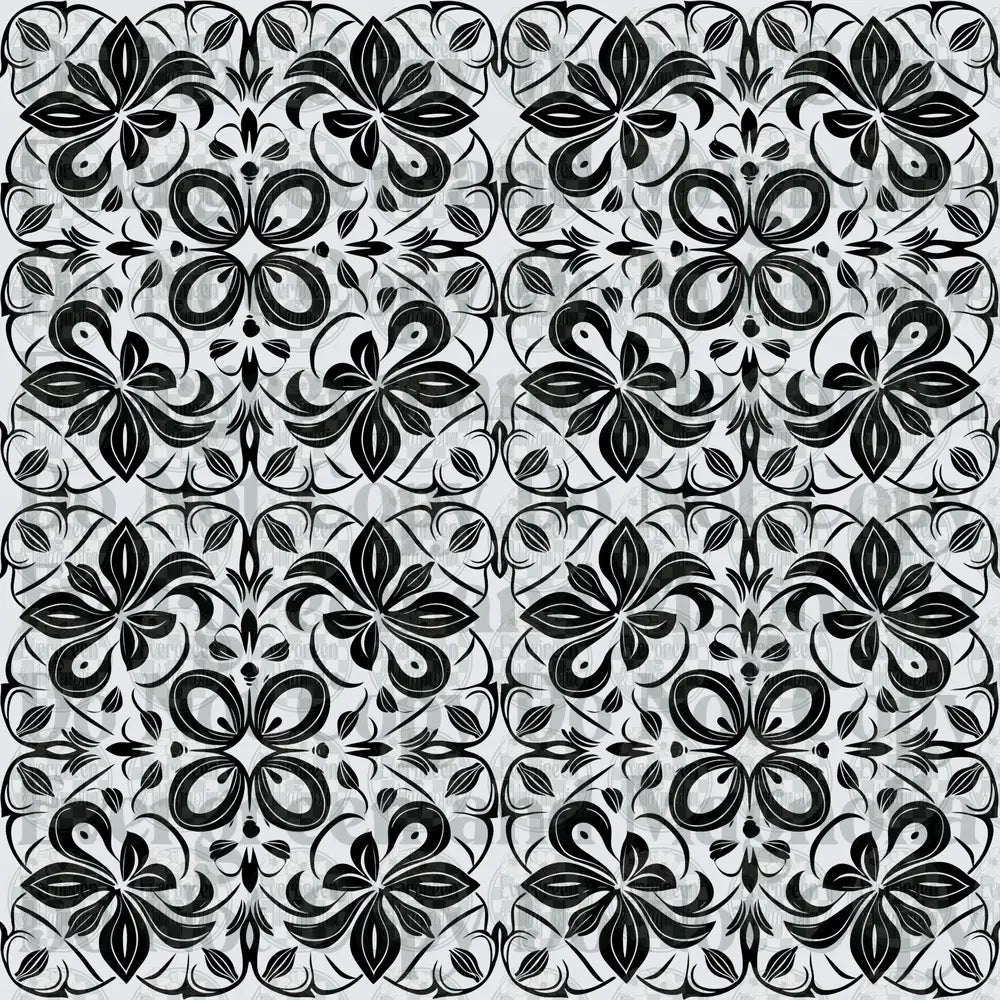 Black and White Ornate Floral Medallion Tile Pattern