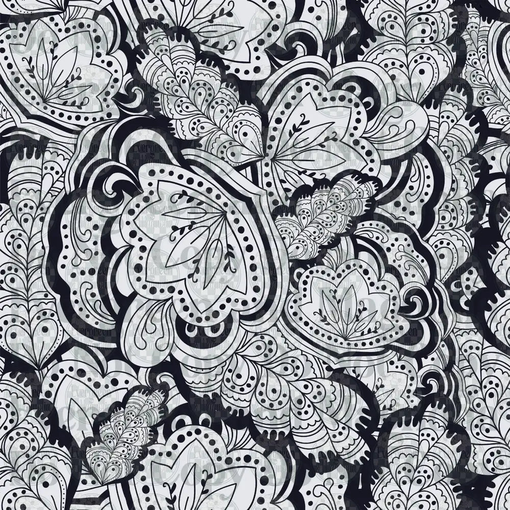 Black and White Floral Paisley Doodle Pattern