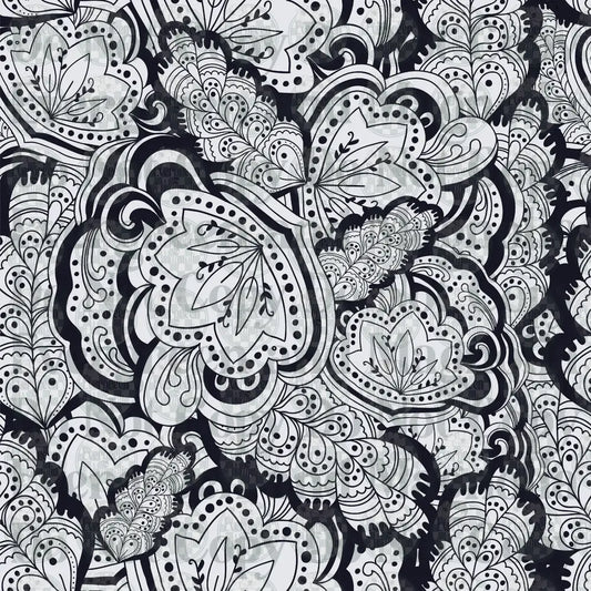 Black and White Floral Paisley Doodle Pattern