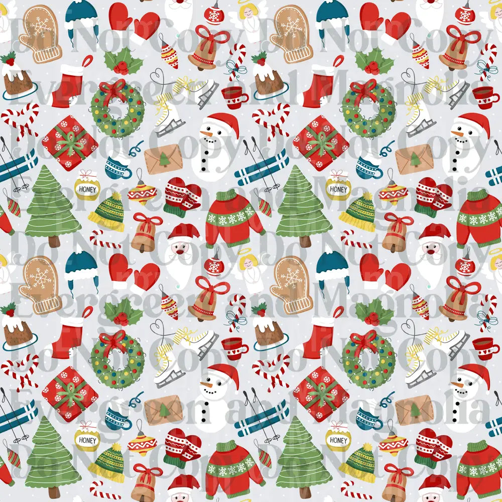 Festive Christmas Icons Pattern Seamless Holiday Collage