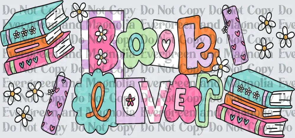 Groovy Book Lover Typography with Stacked Books and Daisies