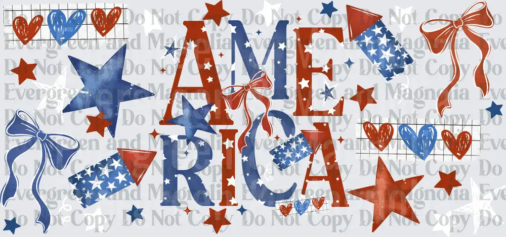 America Patriotic Red White Blue Stars Hearts Bows