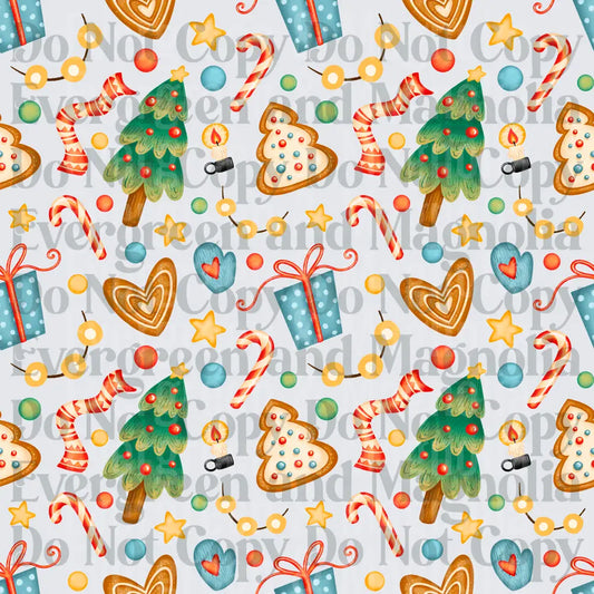 Whimsical Christmas Pattern Gingerbread Trees Candy Canes