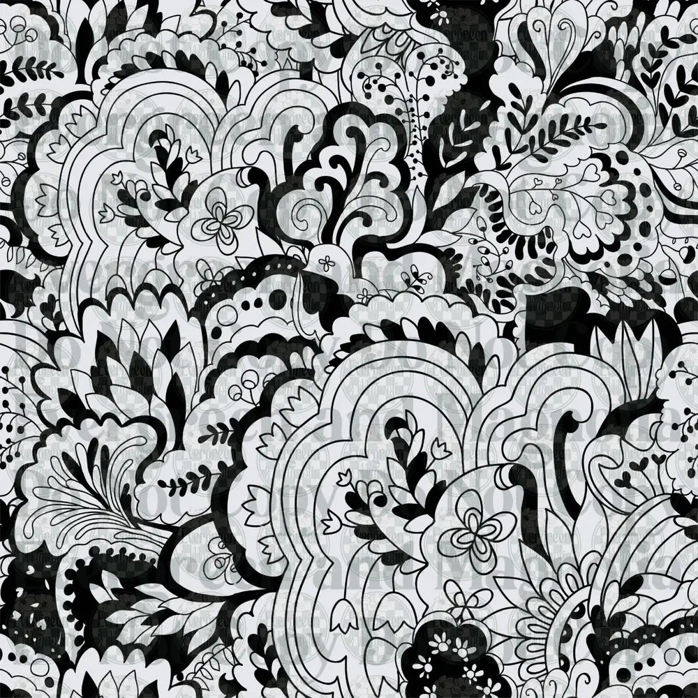 Black and White Intricate Floral Paisley Doodle Pattern