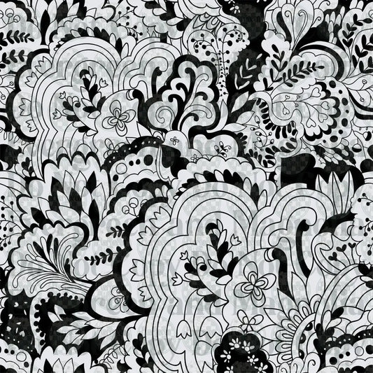 Black and White Intricate Floral Paisley Doodle Pattern