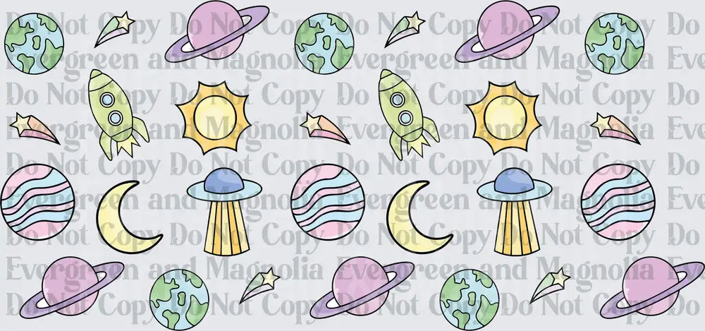 Pastel Kawaii Space Icons Planets Rockets UFO Moon Sun – Evergreen ...
