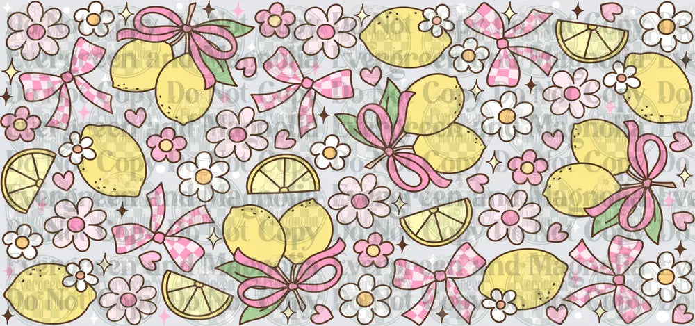 Pastel Pink Checkered Bow Lemon Floral Pattern Wrap