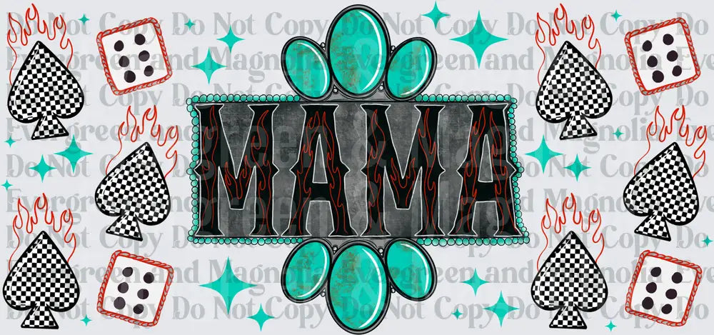Mama Flame Letter Turquoise Stone Checker Spade Dice Design