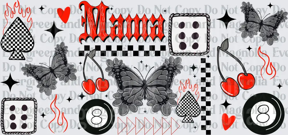 Mama Gothic Checker Butterfly Cherry Dice 8 Ball Gang