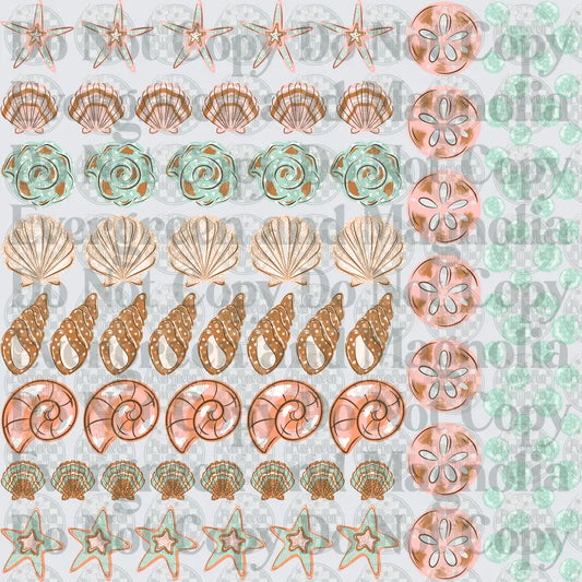 Coastal Seashell Starfish Sand Dollar Beach Bundle Sheet