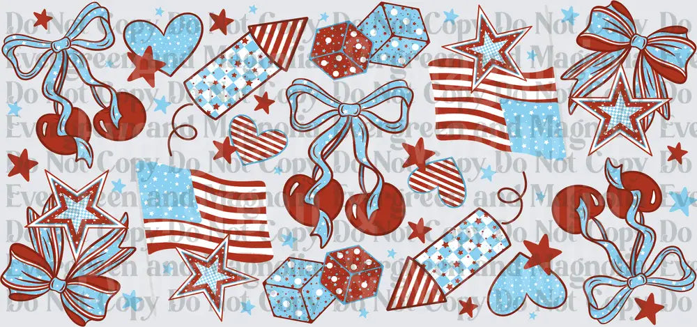 Red White Blue Patriotic Bows Stars Cherries Fireworks