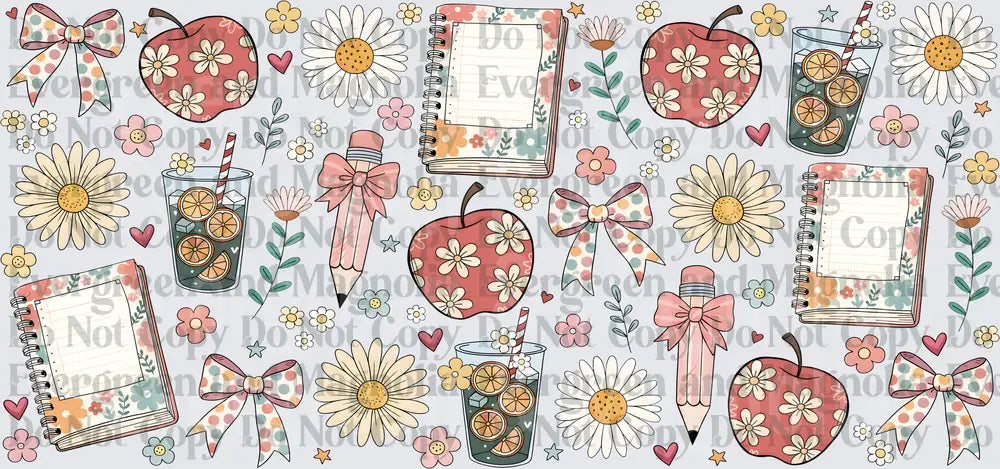 Groovy Floral Teacher Apple Pencil Notebook Bow Pattern